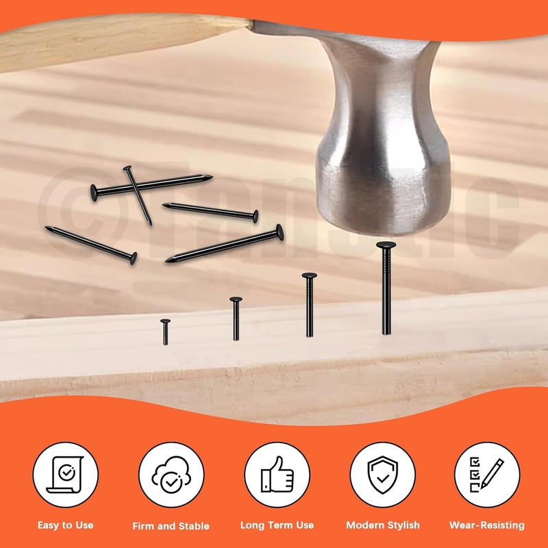 Tanstic 500Pcs 4 Sizes Hardware Nails Assortment Kit Finishing Nails Nails for Hanging Pictures Small Nails Wall Nails for Picture Hanging Woodworking(Black) - Image 5